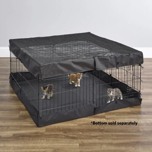 MidWest Exercise Pen Top Fabric Mesh Sunscreen Accessory, Square Configuration, Black -Dog Supplies 655502 PT4. AC SS1800 V1667598352