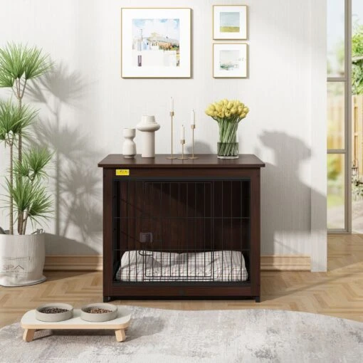 Coziwow Furniture Style Dog Crate With Removable Tray, Walnut -Dog Supplies 661310 PT1. AC SS1800 V1669094686