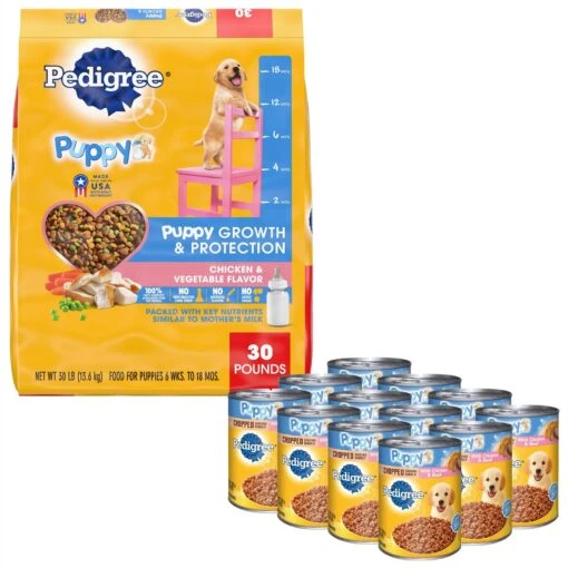 Pedigree Puppy Growth & Protection Chicken & Vegetable Flavor Dry Dog Food & Pedigree Chopped Ground Dinner With Chicken & Beef Puppy Canned Wet Dog Food -Dog Supplies 688942 MAIN. AC SS1800 V1668800889