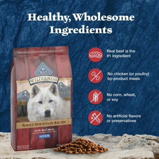 Blue Buffalo Wilderness Rocky Mountain Recipe Senior High Protein Natural Red Meat & Grain Dry Dog Food, 28-lb Bag -Dog Supplies 711326 PT5. AC SS1800 V1694547654