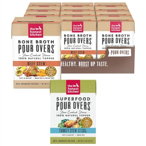 The Honest Kitchen Bone Broth POUR OVERS Beef Stew Wet Dog Food Topper & The Honest Kitchen Superfood POUR OVERS Turkey Stew With Veggies Wet Dog Food Topper -Dog Supplies 715774 MAIN. AC SS1800 V1669734235