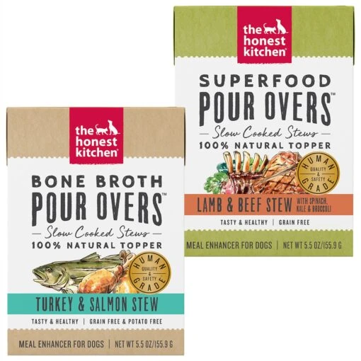 The Honest Kitchen Bone Broth POUR OVERS Turkey & Salmon Stew Wet Dog Food Topper & The Honest Kitchen Superfood POUR OVERS Lamb & Beef Stew With Veggies Wet Dog Food Topper -Dog Supplies 715790 MAIN. AC SS1800 V1669734244