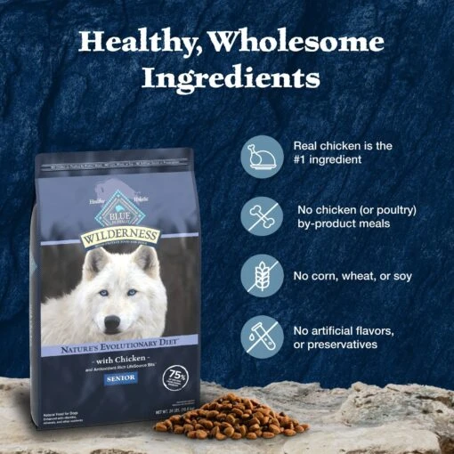 Blue Buffalo Wilderness Senior High Protein Natural Chicken & Wholesome Grains Dry Dog Food -Dog Supplies 735454 PT5. AC SS1800 V1694550751