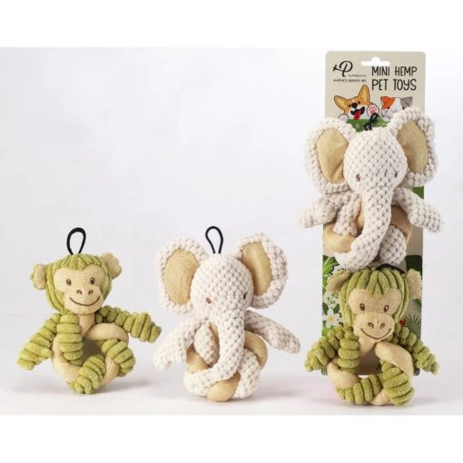 Petique Mini Hemp Twist Monkey & Elephant Plush Dog Toy, 2 Count -Dog Supplies 751710 MAIN. AC SS1800 V1673461991