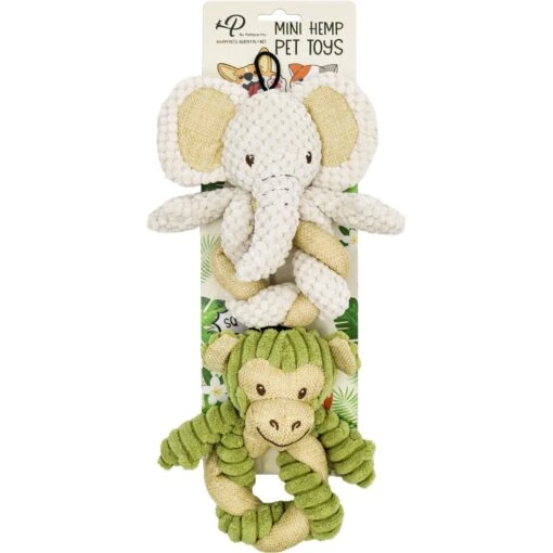 Petique Mini Hemp Twist Monkey & Elephant Plush Dog Toy, 2 Count -Dog Supplies 751710 PT1. AC SS1800 V1673461939