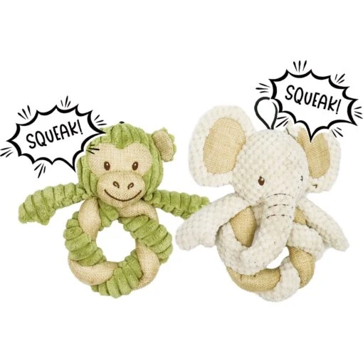 Petique Mini Hemp Twist Monkey & Elephant Plush Dog Toy, 2 Count -Dog Supplies 751710 PT2. AC SS1800 V1673461941