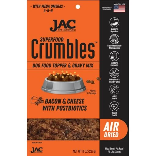 JAC Pet Nutrition Air-Dried Bacon & Cheese Superfood Crumbles Dog Food Topper -Dog Supplies 788270 MAIN. AC SS1800 V1679404078