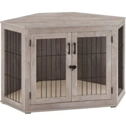 Unipaws Furniture Corner Dog Crate With Cushion, Weathered Grey -Dog Supplies 811550 PT2. AC SS1800 V1682542131