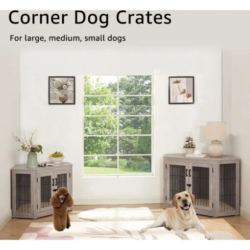 Unipaws Furniture Corner Dog Crate With Cushion, Weathered Grey -Dog Supplies 811550 PT3. AC SS1800 V1682541575