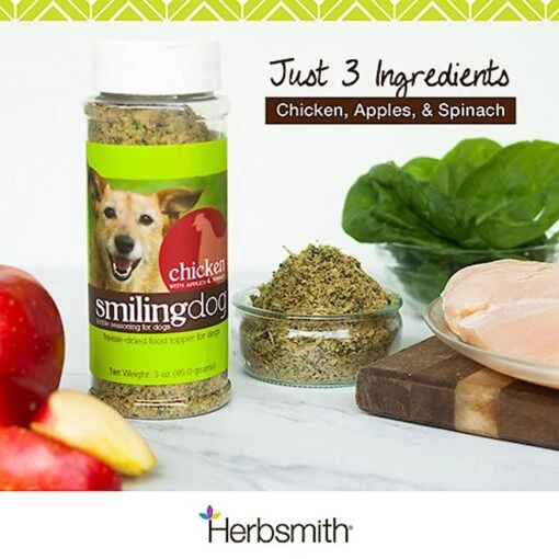 Herbsmith Smiling Dog Kibble Seasoning Freeze-Dried Chicken With Apples & Spinach Dog Food Topper -Dog Supplies 84498 PT1. AC SS1800 V1628800571