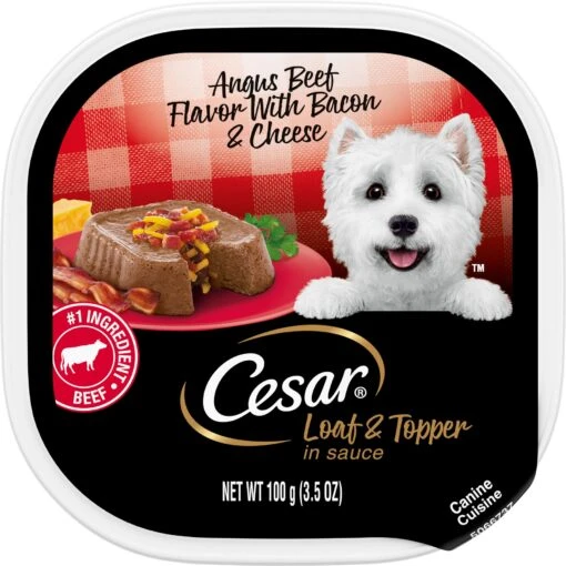 Cesar Loaf & Topper In Sauce Angus Beef Flavor With Bacon & Cheese Grain-Free Small Breed Adult Wet Dog Food Trays -Dog Supplies 86061 MAIN. AC SS1800 V1695650024