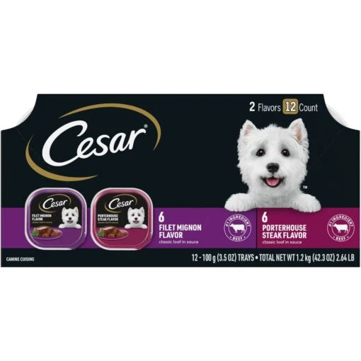 Cesar Classic Loaf In Sauce Filet Mignon & Porterhouse Steak Flavors Variety Pack Grain-Free Small Breed Adult Wet Dog Food Trays -Dog Supplies 86450 MAIN. AC SS1800 V1695650012