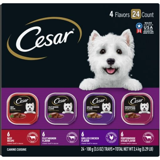 Cesar Classic Loaf In Sauce Beef Recipe, Filet Mignon, Grilled Chicken & Porterhouse Steak Flavors Variety Pack Grain-Free Small Breed Adult Wet Dog Food Trays -Dog Supplies 86492 MAIN. AC SS1800 V1695648815