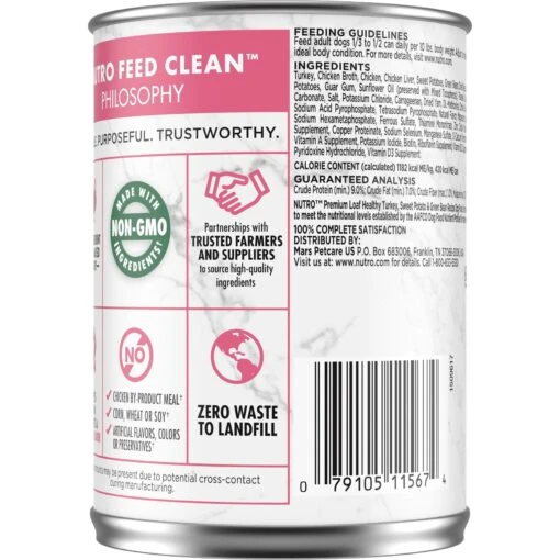 Nutro Premium Loaf Turkey, Sweet Potato & Green Bean Grain-Free Adult Canned Wet Dog Food -Dog Supplies 86736 PT1. AC SS1800 V1691419395