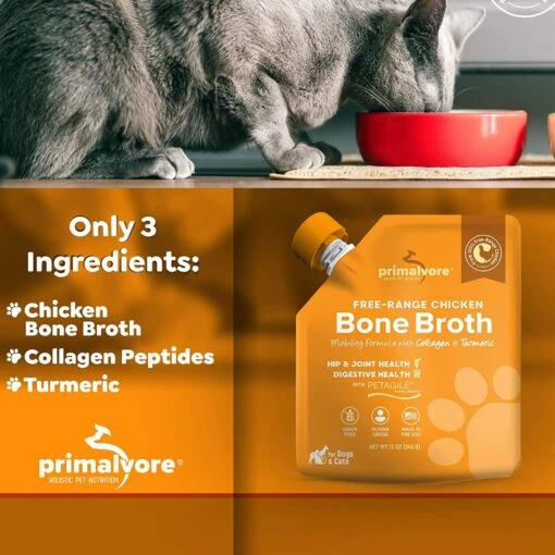 Primalvore Free Range Chicken Bone Broth With Collagen + Turmeric Dog & Cat Food Topping, 12-oz Bag, 6 Count -Dog Supplies 871302 PT3. AC SS1800 V1688393246