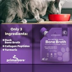 Primalvore All Natural Duck Bone Broth With Collagen + Turmeric Dog & Cat Food Topping, 12-oz Bag, 6 Count -Dog Supplies 871318 PT3. AC SS1800 V1688391389