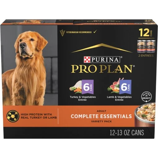 Purina Pro Plan Complete Essentials Variety Pack Adult High Protein Lamb & Vegetables, Turkey & Vegetables Slices In Gravy Wet Dog Food, 13-oz Can, Case Of 12 -Dog Supplies 877774 MAIN. AC SS1800 V1686068166