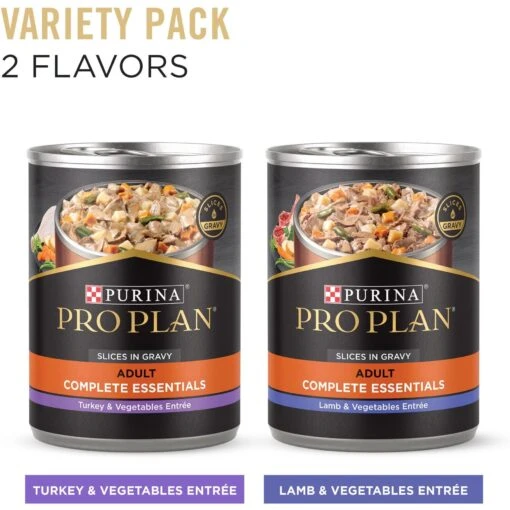 Purina Pro Plan Complete Essentials Variety Pack Adult High Protein Lamb & Vegetables, Turkey & Vegetables Slices In Gravy Wet Dog Food, 13-oz Can, Case Of 12 -Dog Supplies 877774 PT1. AC SS1800 V1686068165