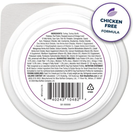 Blue Buffalo Basics Skin & Stomach Care Grain-Free Turkey & Potato Small Breed Adult Wet Dog Food -Dog Supplies 88199 PT1. AC SS1800 V1646280994