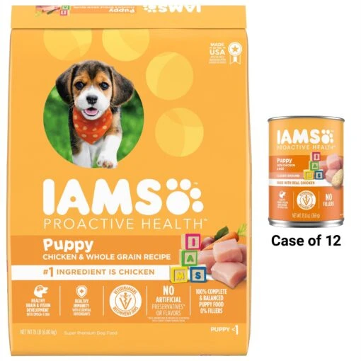 Iams Proactive Health Puppy High Protein DHA Formula With Real Chicken Dry Dog Food & Iams ProActive Health Classic Ground With Chicken & Rice Puppy Wet Dog Food -Dog Supplies 933574 MAIN. AC SS1800 V1692303296