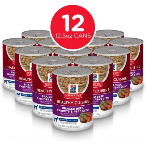 Hill's Science Diet Adult 7+ Healthy Cuisine Braised Beef, Carrots & Peas Stew Canned Dog Food -Dog Supplies 94008 PT1. AC SS1800 V1585693594