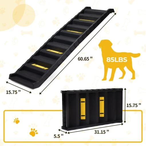 Coziwow Foldable Dog Car Ramp With Stairs, Black, 61-in -Dog Supplies 941678 PT1. AC SS1800 V1701363615