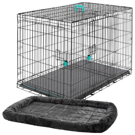 Frisco Heavy Duty Enhanced Lock Double Door Fold & Carry Wire Dog Crate & Mat Kit & MidWest Quiet Time Fleece Dog Crate Mat -Dog Supplies 947398 MAIN. AC SS1800 V1693924195