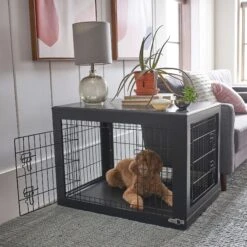 Frisco Double Door Furniture Style Dog Crate, Black & Frisco Swirl Dog Crate Mat -Dog Supplies 947710 PT4. AC SS1800 V1693924200