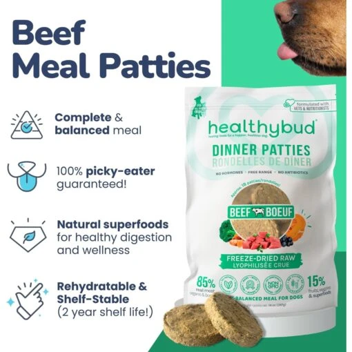 Healthybud Beef Patties Freeze-Dried Dog Food, 14-oz Bag -Dog Supplies 992606 PT3. AC SS1800 V1702938446